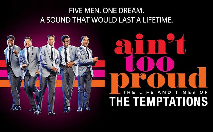 Five men in suits promoting "Ain't Too Proud" musical in London.