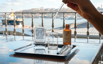 Perfume-making workshop setup with Bosphorus view in Istanbul.