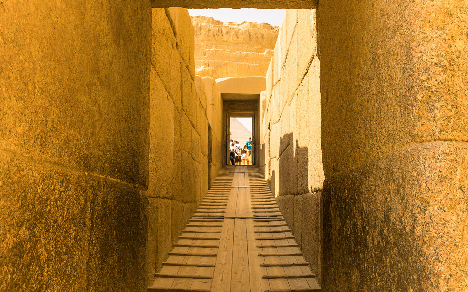 Corridor view inside the Giza Pyramids during a guided tour.