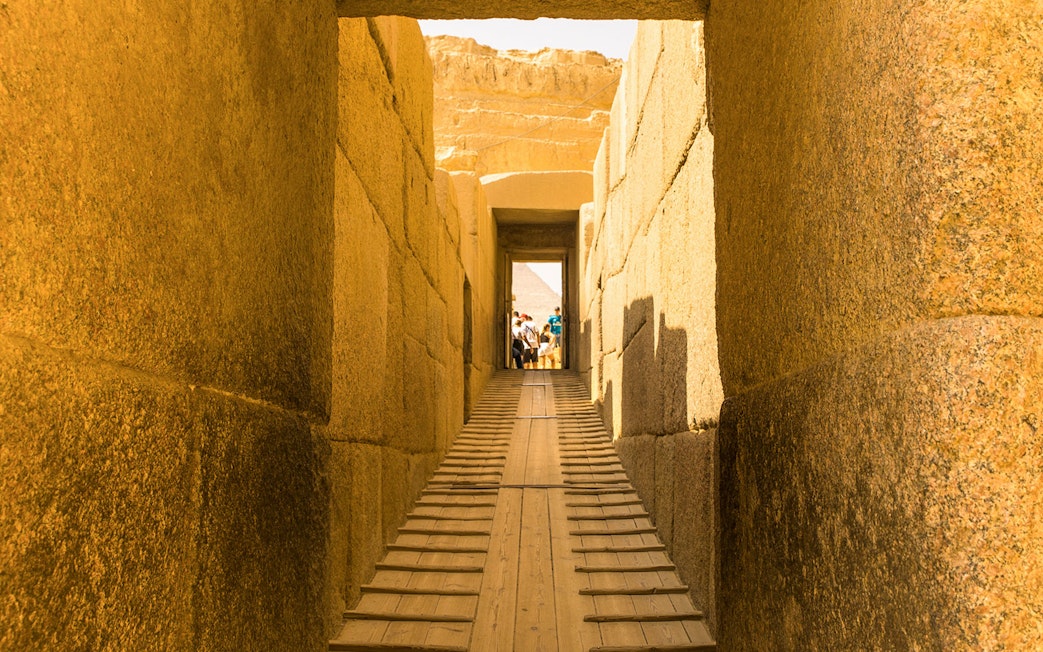 Corridor view inside the Giza Pyramids during a guided tour.