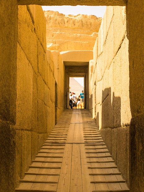 Corridor view inside the Giza Pyramids during a guided tour.