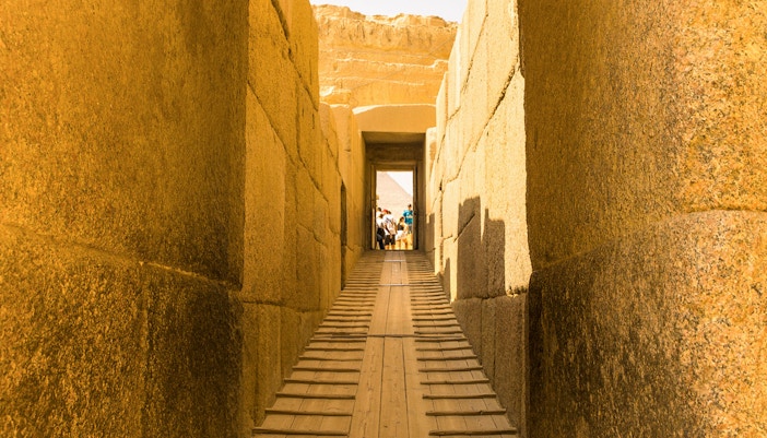 Corridor view inside the Giza Pyramids during a guided tour.