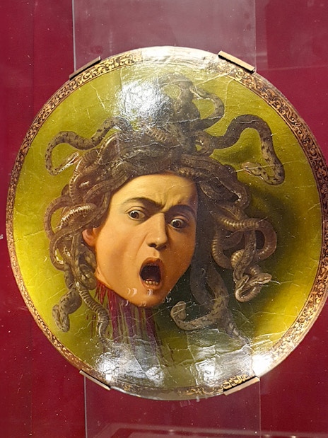 Medusa by Caravaggio displayed at the Uffizi Gallery, Florence.