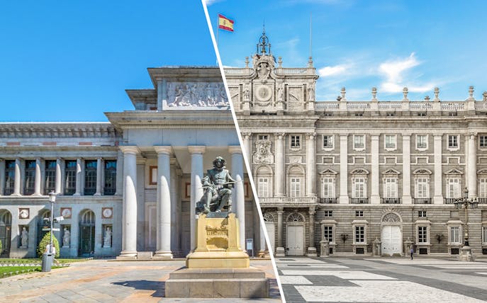Prado Museum and Royal Palace of Madrid exterior view, Madrid, Spain.