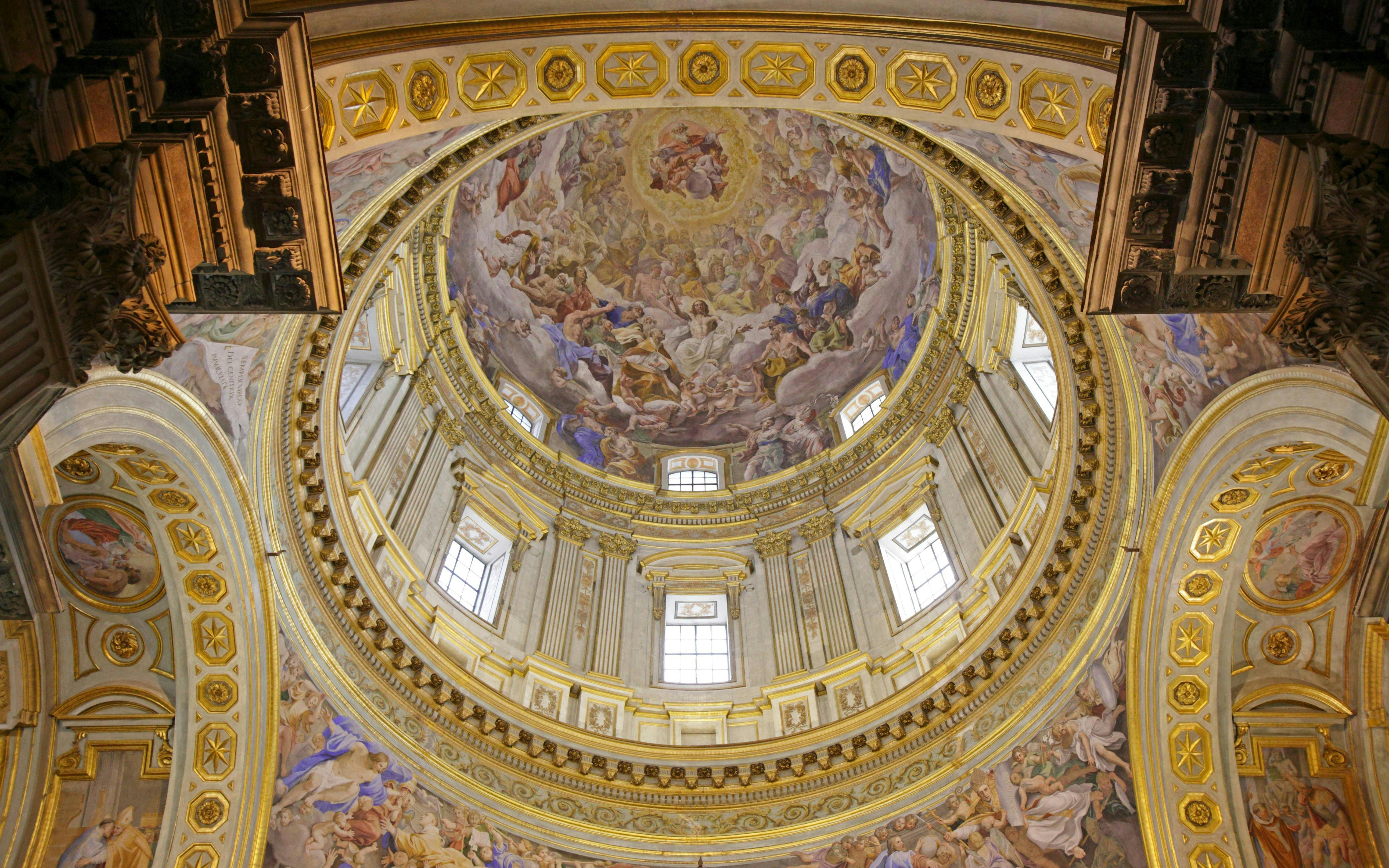 Ceiling fresco and ornate architecture of the Royal Chapel of the Treasure of San Gennaro, Naples.