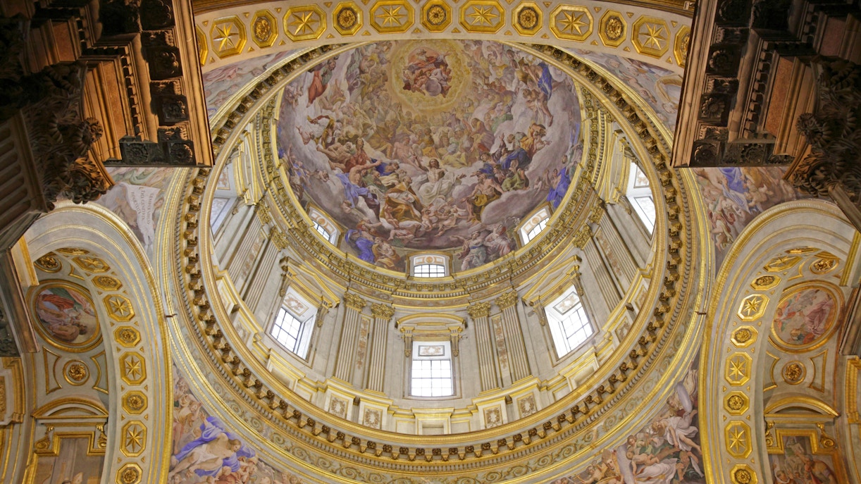 Ceiling fresco and ornate architecture of the Royal Chapel of the Treasure of San Gennaro, Naples.