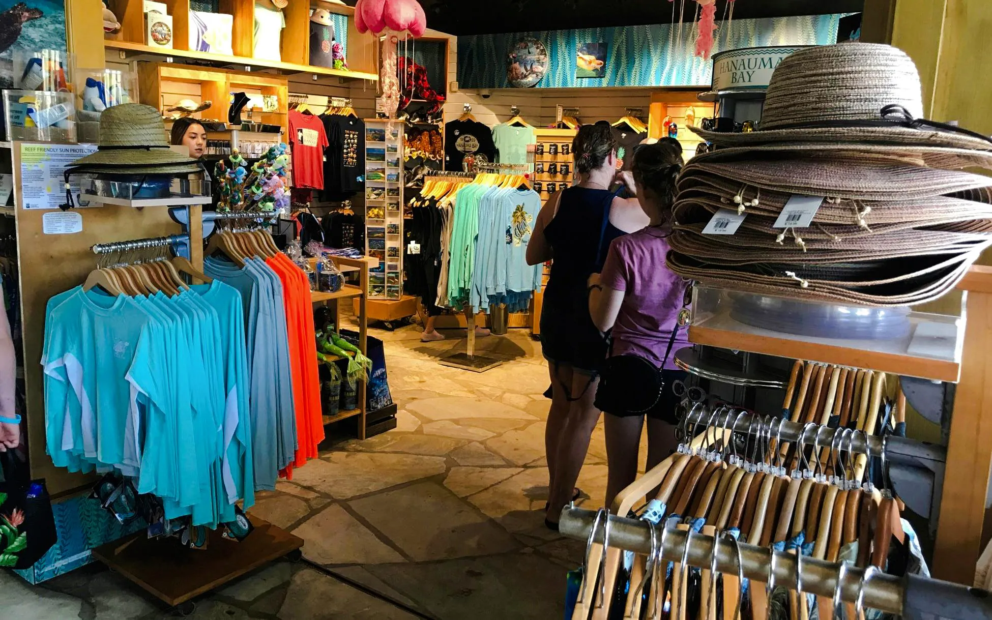 Gift shop at Hanauma Bay Nature Preserve with clothing and souvenirs.