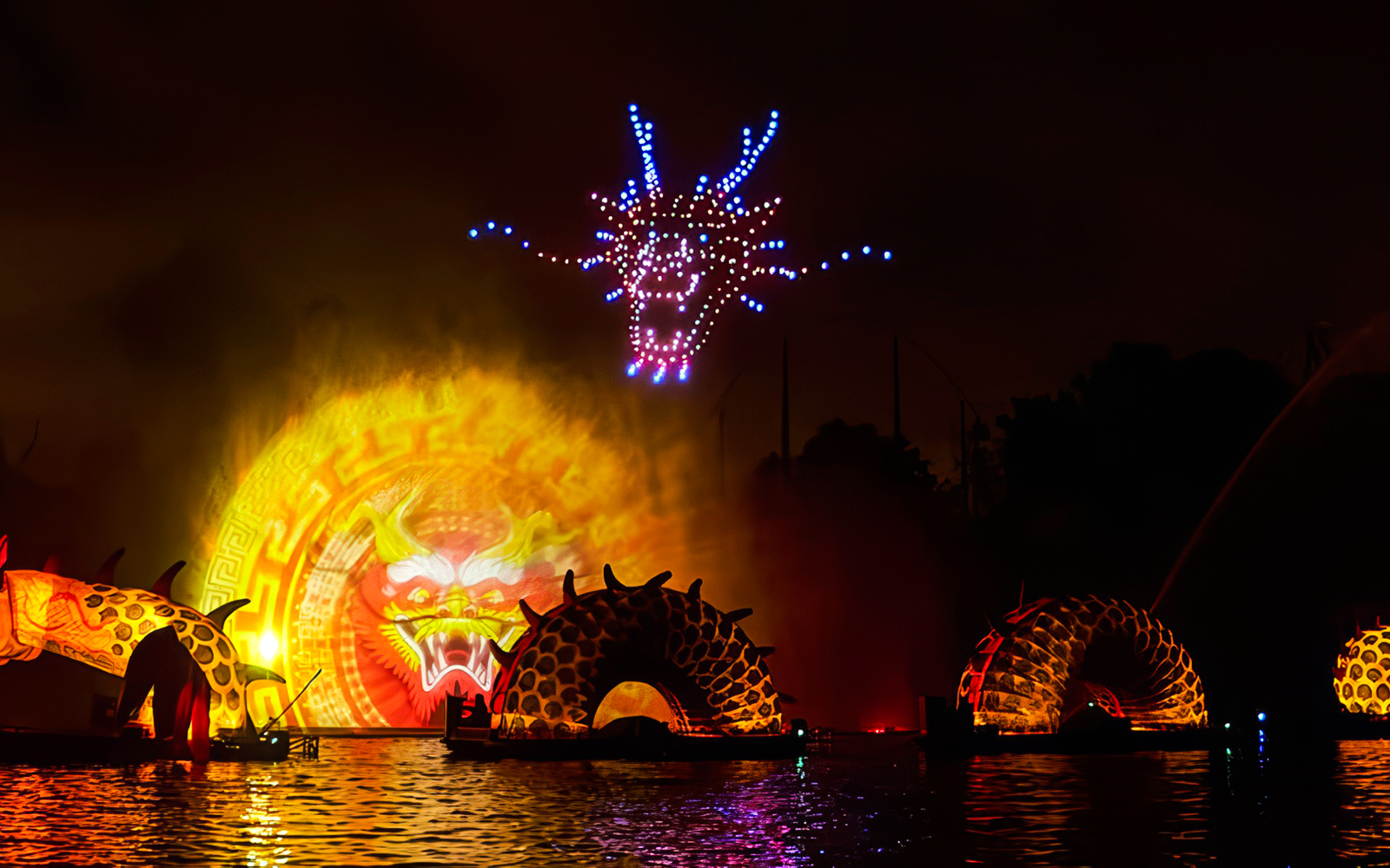 Drone and light show featuring a dragon at PortAventura.