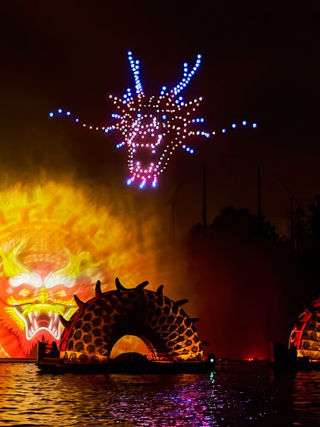 Drone and light show featuring a dragon at PortAventura.