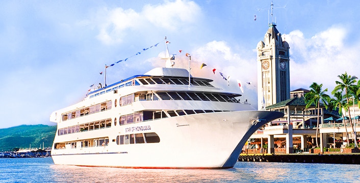 Star of Honolulu cruise ship docked near Aloha Tower in Honolulu, Hawaii.
