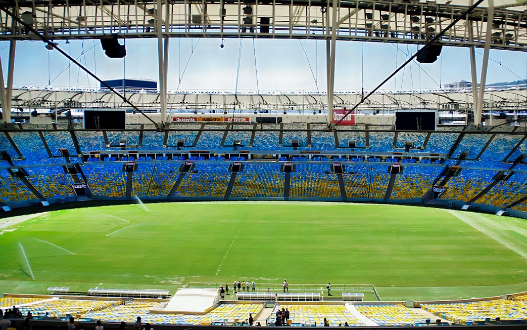 Maracanã Stadium field view from stands, Rio de Janeiro.