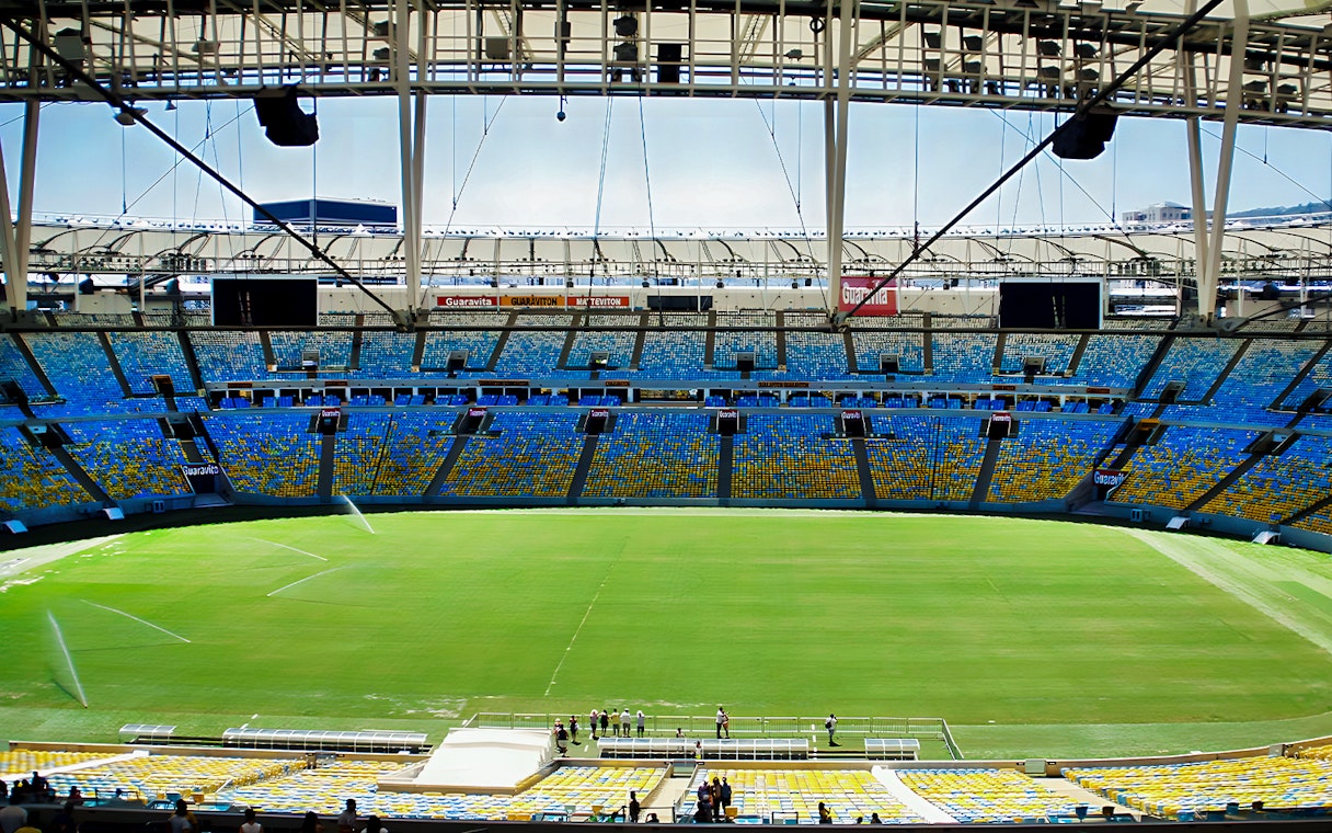 Maracanã Stadium field view from stands, Rio de Janeiro.