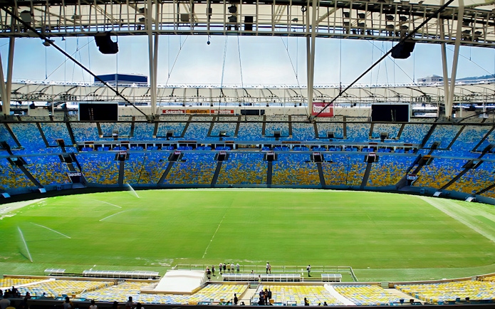 Maracanã Stadium field view from stands, Rio de Janeiro.