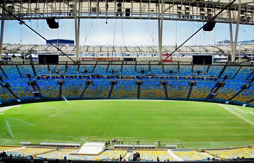 Maracanã Stadium field view from stands, Rio de Janeiro.