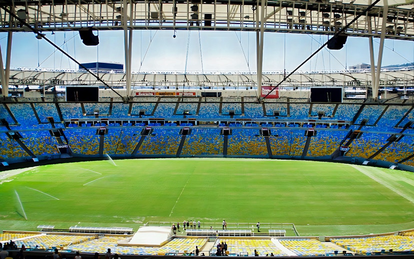 Maracanã Stadium field view from stands, Rio de Janeiro.
