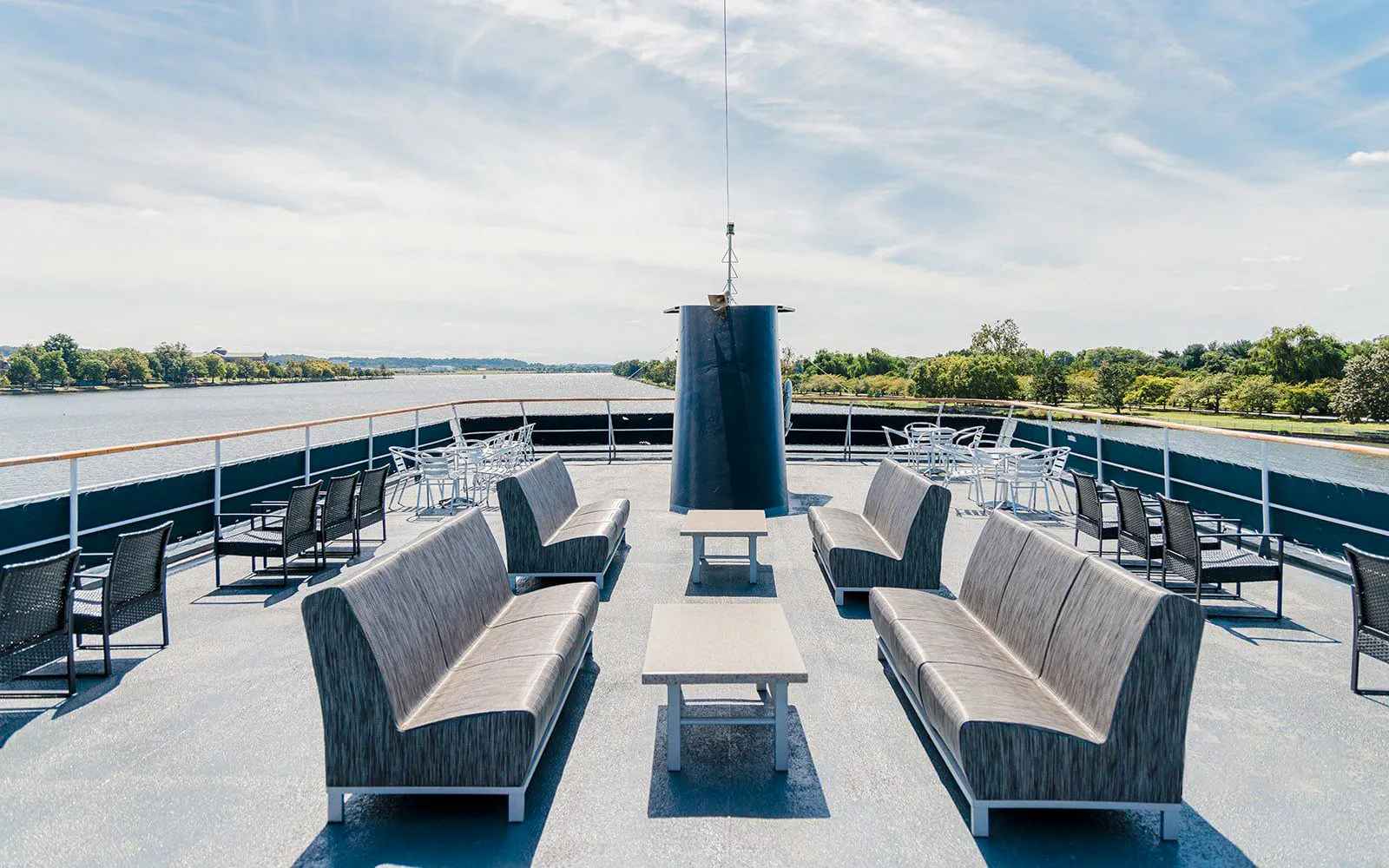 Outside dining area on the Signature Bottomless Mimosa Brunch Cruise in Washington DC.