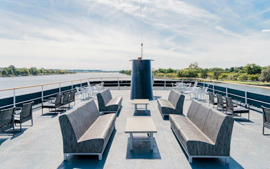 Outside dining area on the Signature Bottomless Mimosa Brunch Cruise in Washington DC.