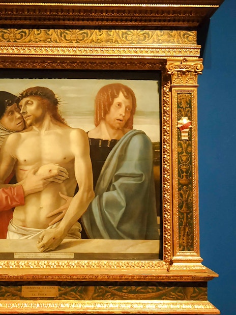 The Dead Christ Supported by the Virgin Mary and St John, painting by Pieter Bruegel at Pinacoteca di Brera.