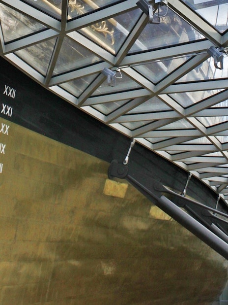 Cutty Sark hull under glass canopy in Greenwich, London.