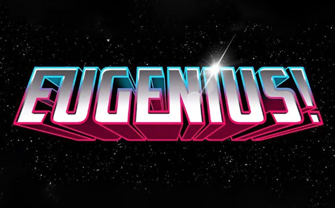 Eugenius musical logo with starry background, London tickets available.