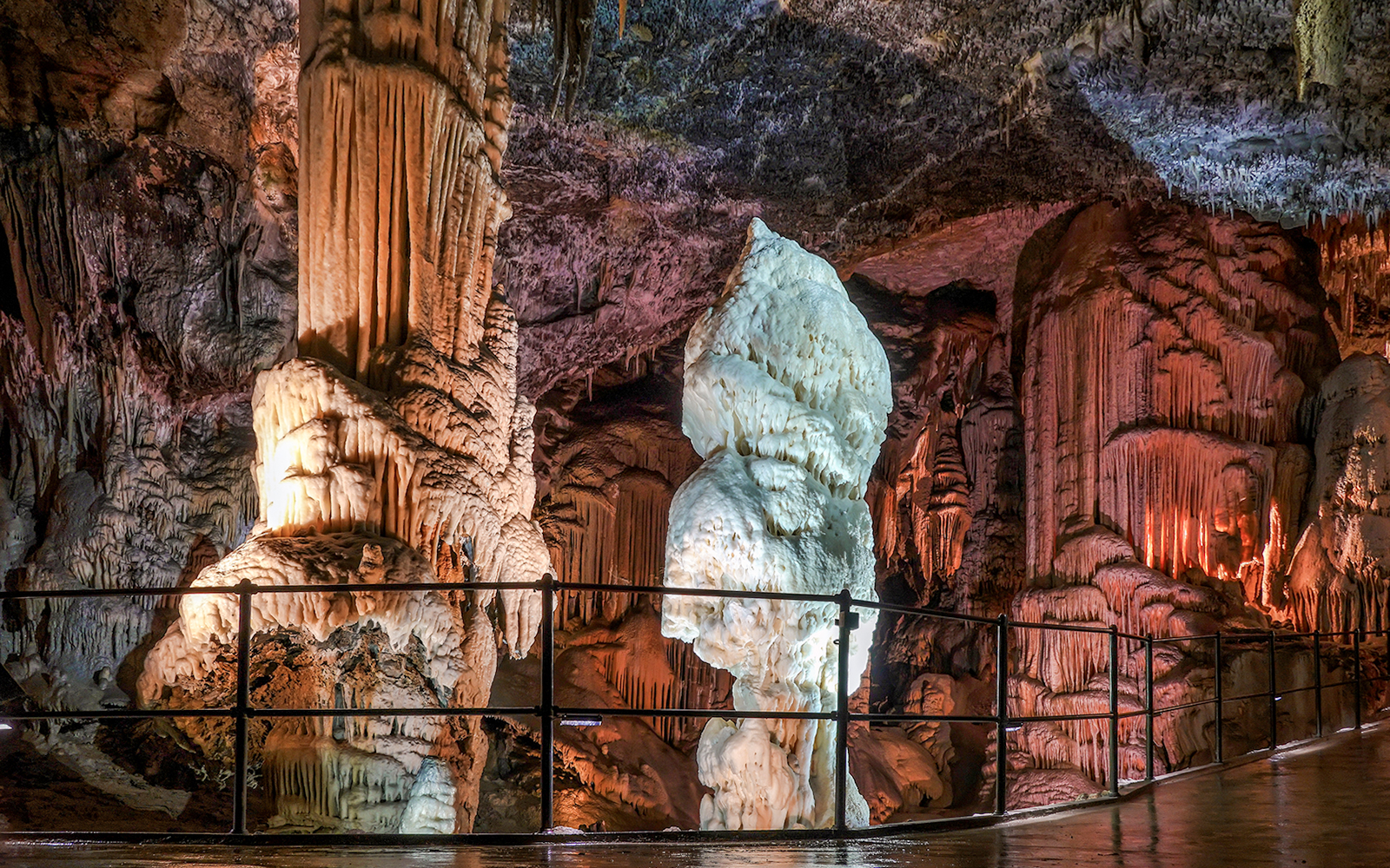 Stalactites and stalagmites inside Postojna Cave, Slovenia.