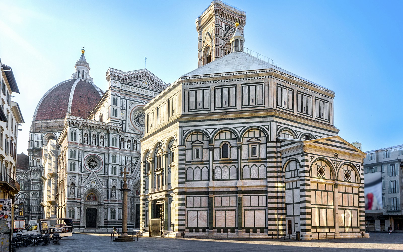 Florence Duomo with dome and bell tower viewed from the square.