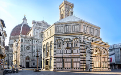Florence Duomo with dome and bell tower viewed from the square.