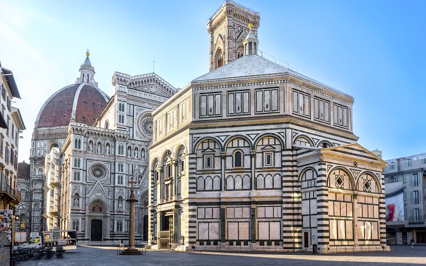 Florence Duomo with dome and bell tower viewed from the square.