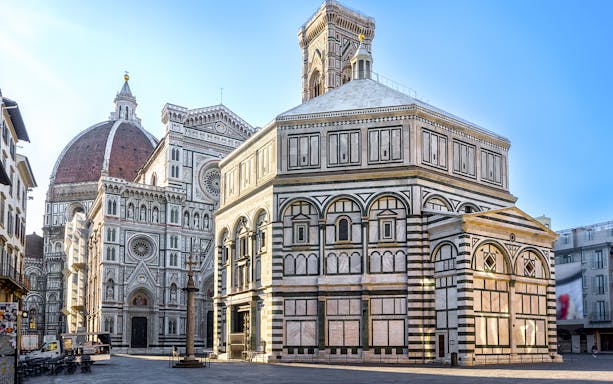 Florence Duomo with dome and bell tower viewed from the square.