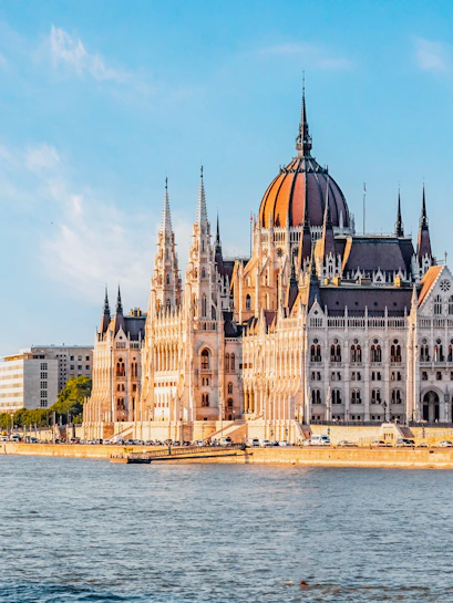 Hungarian Parliament Building along the Danube River in Budapest.