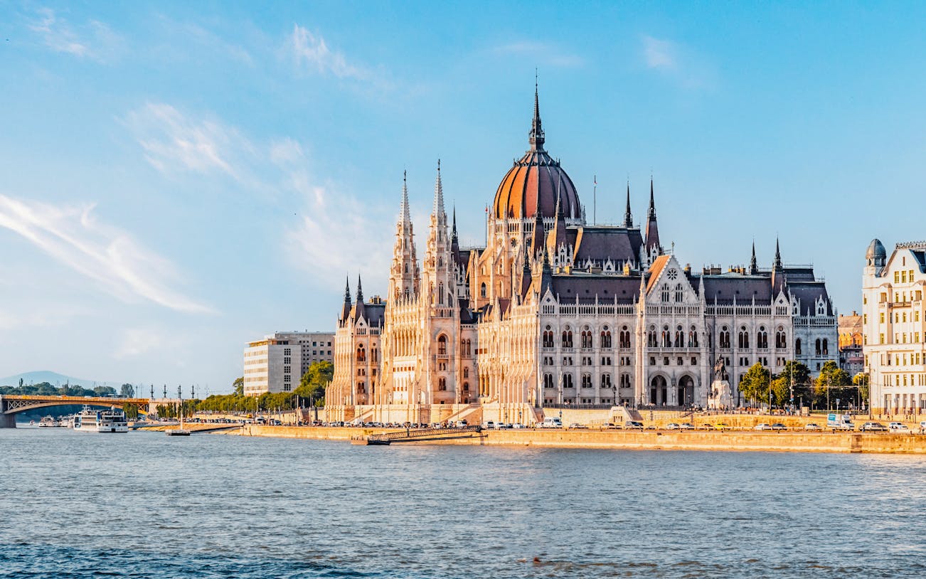 Hungarian Parliament Building along the Danube River in Budapest.