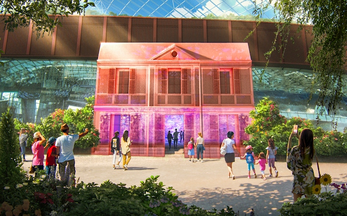 Visitors exploring the Flower Dome at Gardens by the Bay, Singapore.