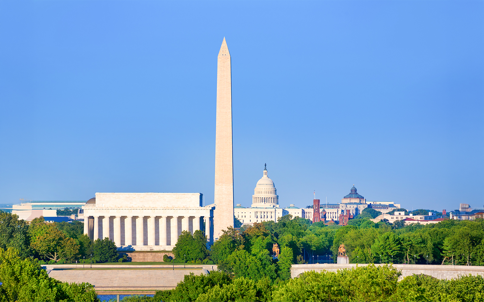 Washington Monument with Lincoln Memorial and Capitol in Washington, D.C.