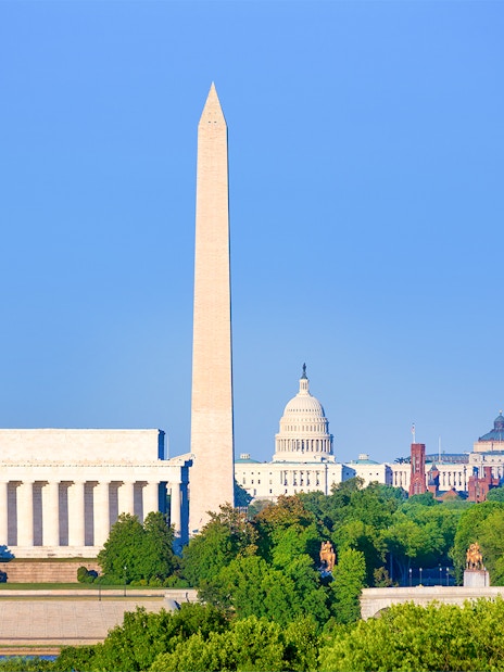 Washington Monument with Lincoln Memorial and Capitol in Washington, D.C.