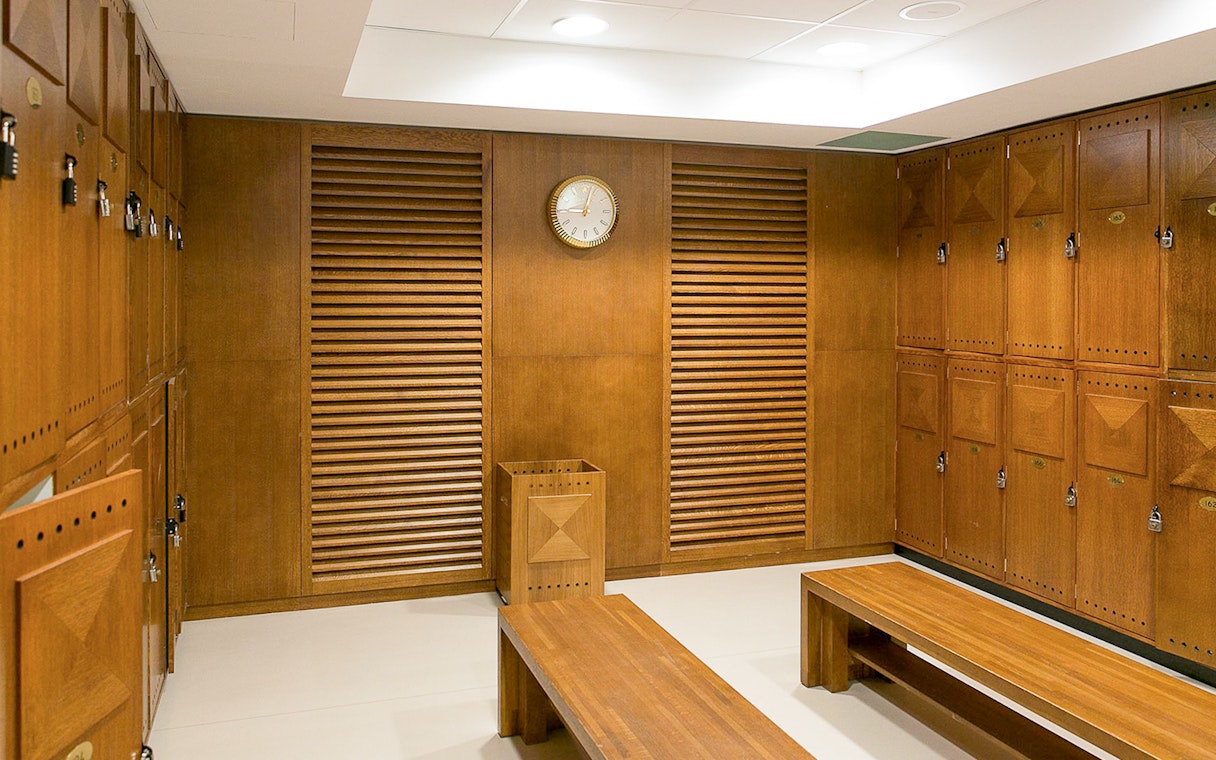 Locker room at Roland Garros Stadium during backstage tour in Paris.