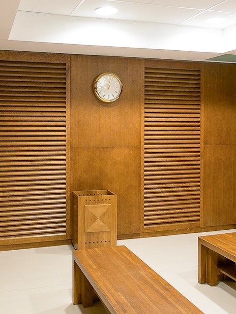 Locker room at Roland Garros Stadium during backstage tour in Paris.