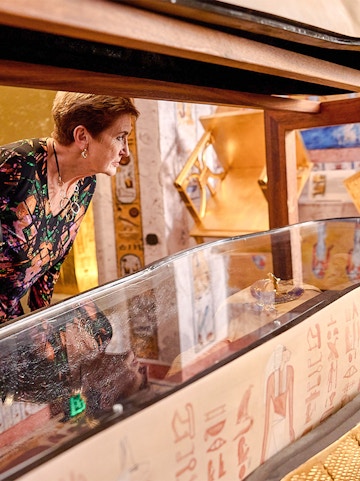Ancient Egyptian hieroglyphs inside the Tomb of the Pharaohs, Luxor, Egypt.