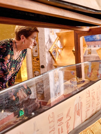 Ancient Egyptian hieroglyphs inside the Tomb of the Pharaohs, Luxor, Egypt.