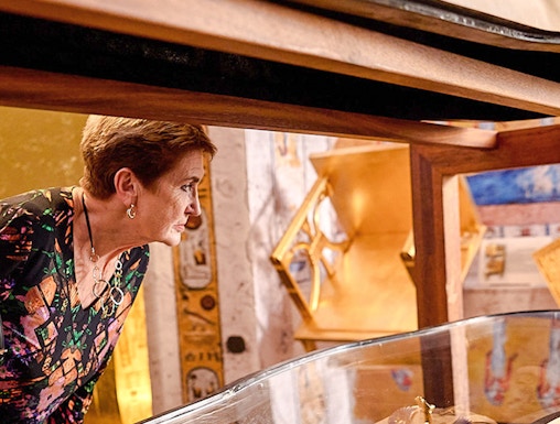 Ancient Egyptian hieroglyphs inside the Tomb of the Pharaohs, Luxor, Egypt.