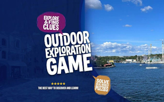 Outdoor exploration game in Södermalm, Stockholm with cityscape and waterfront view.