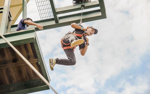 Zipline launch at Mega Adventure Park Singapore.