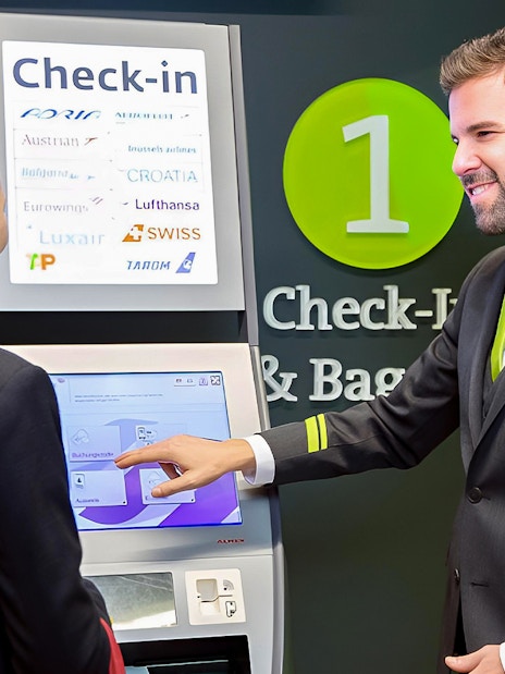 Check-in kiosk at Vienna Airport for City Airport Train transfer.