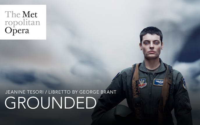 Pilot in uniform with "Grounded" text at Metropolitan Opera.