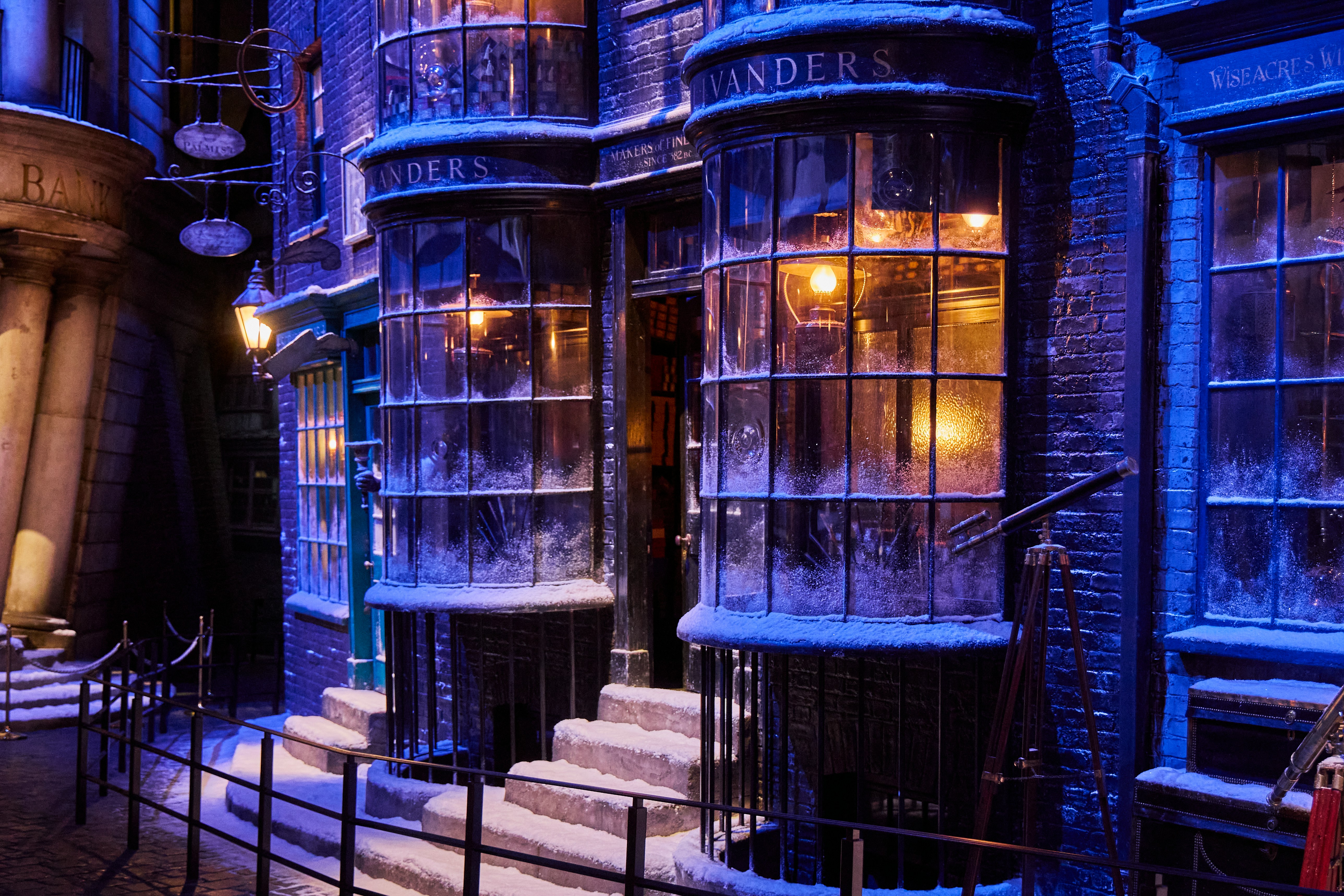 Ollivander's wand shop in Diagon Alley during Christmas at The Making of Harry Potter Studio Tour, Tokyo.