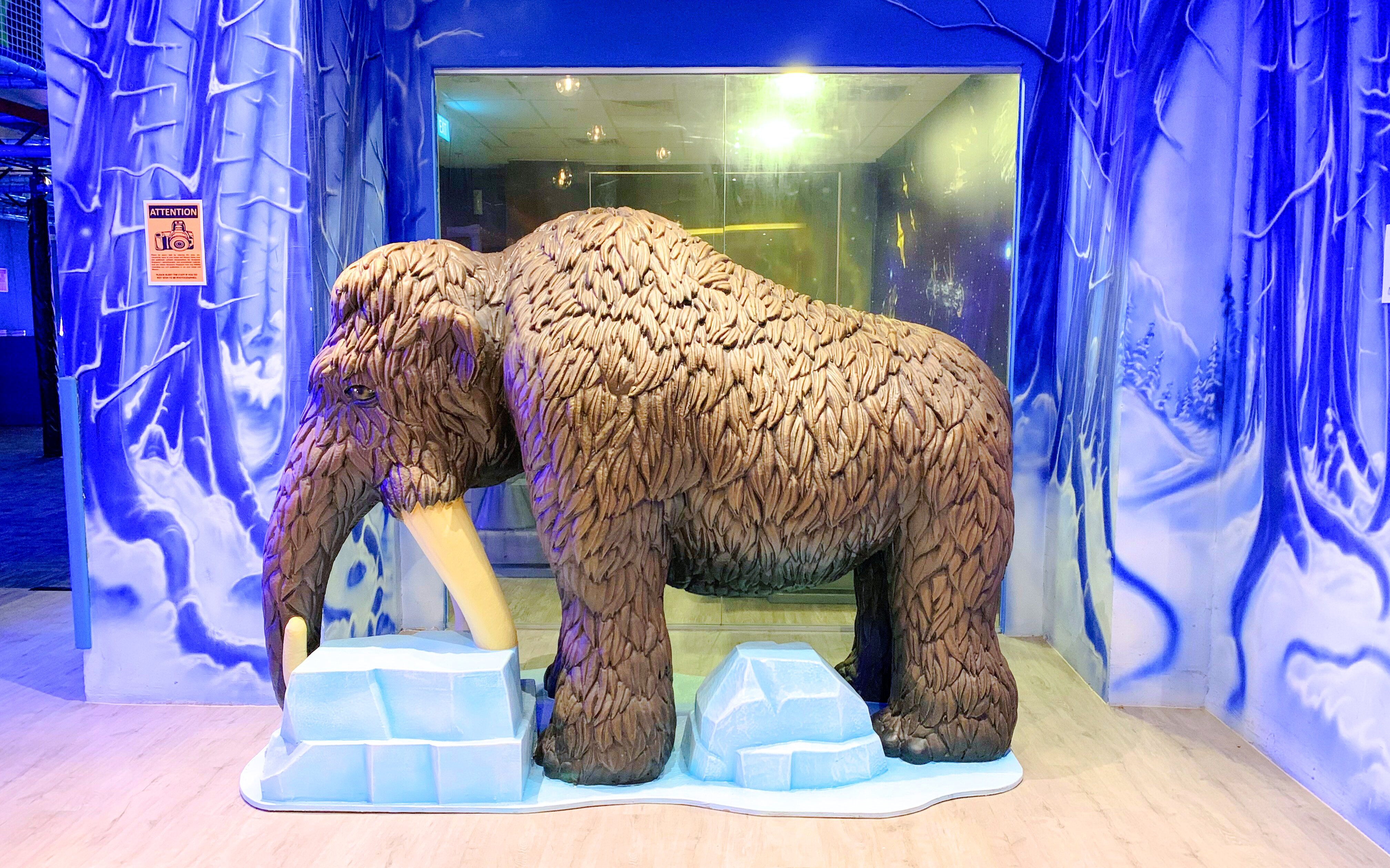 Woolly mammoth sculpture at Amazonia Singapore indoor playground.