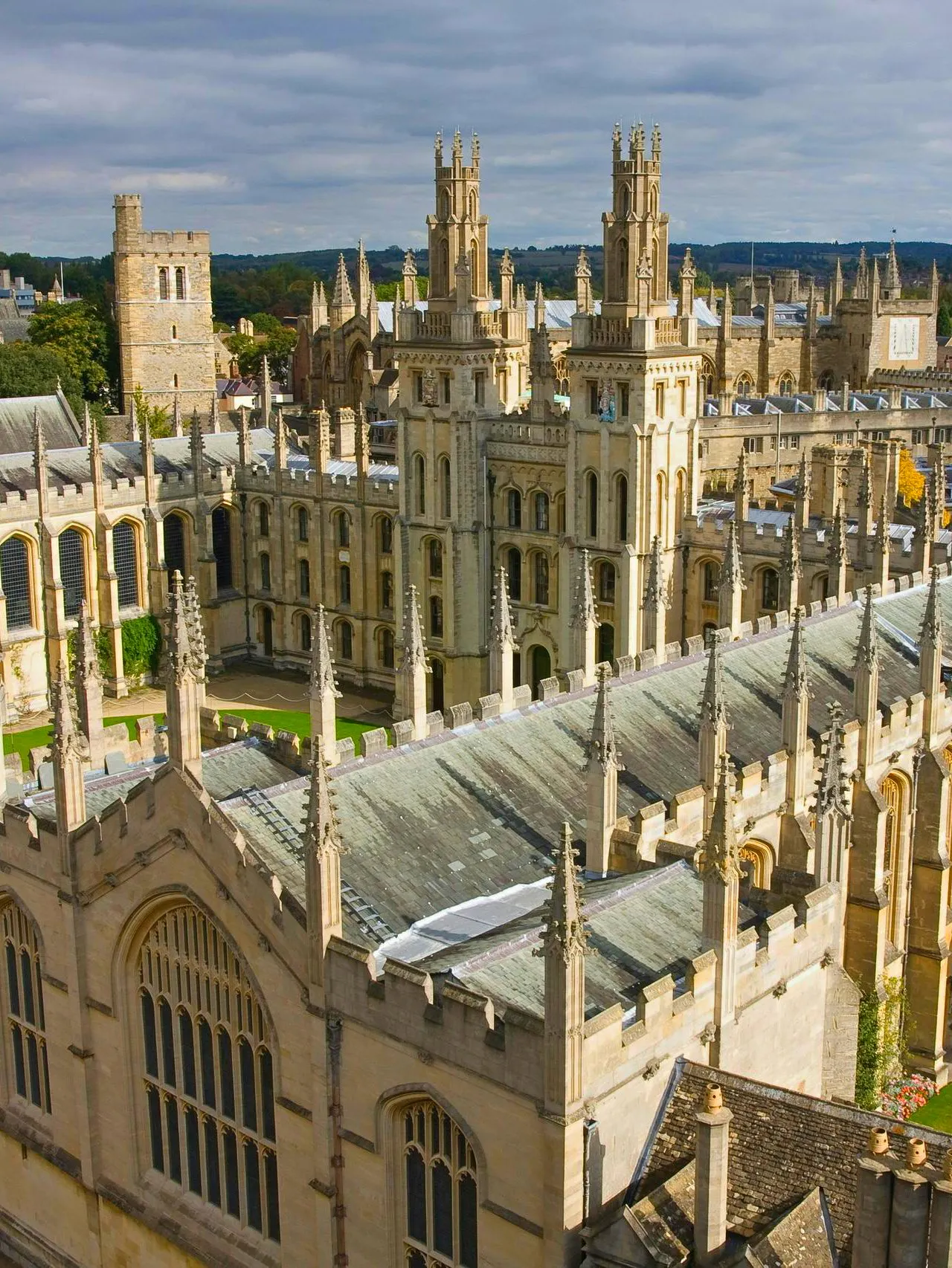 Oxford University architecture with spires and historic buildings on a walking tour.