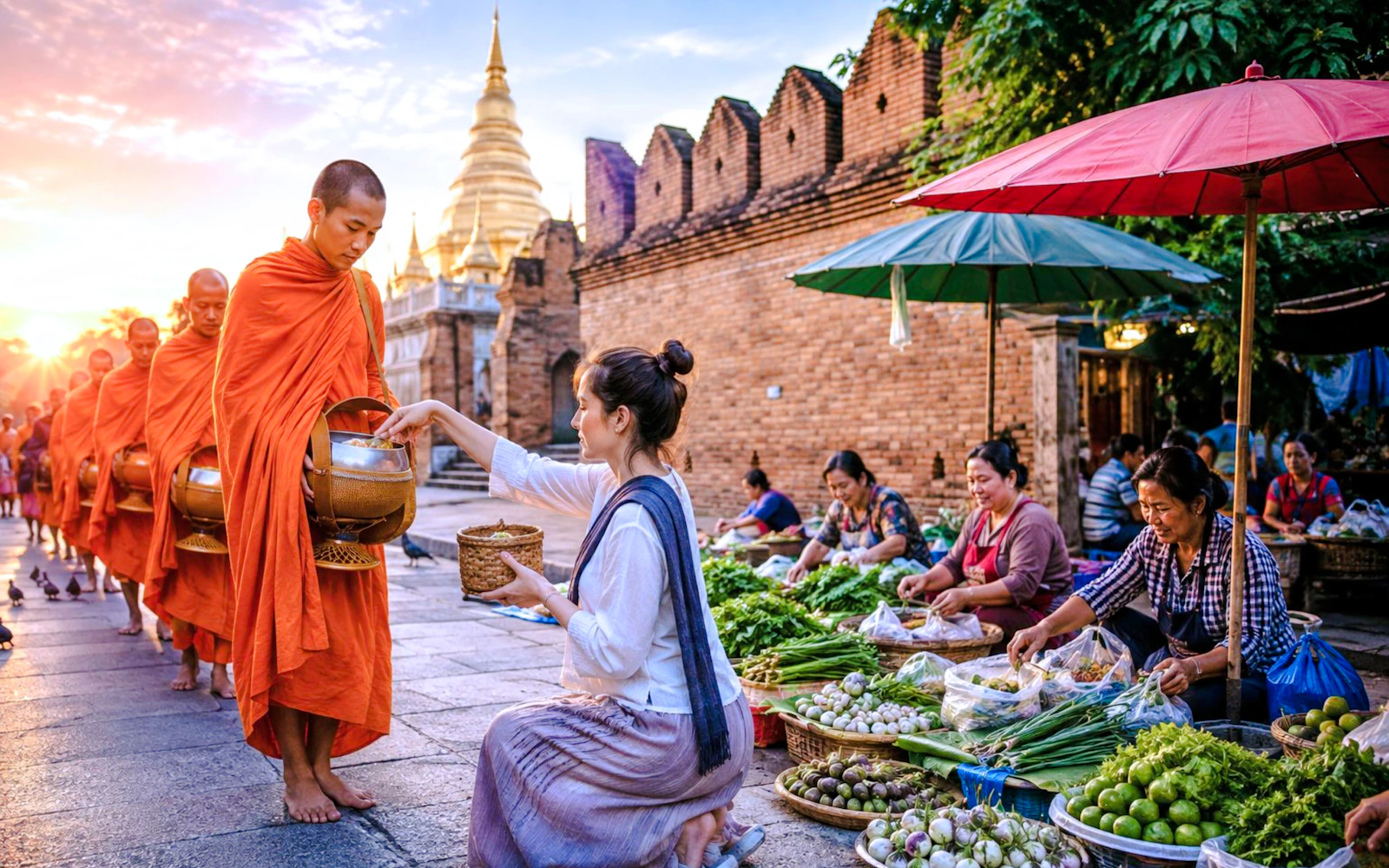 Chiang Mai Sunrise Almsgiving & Local Morning Market Walk