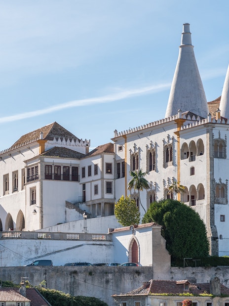Sintra National Palace with iconic twin chimneys in Portugal.