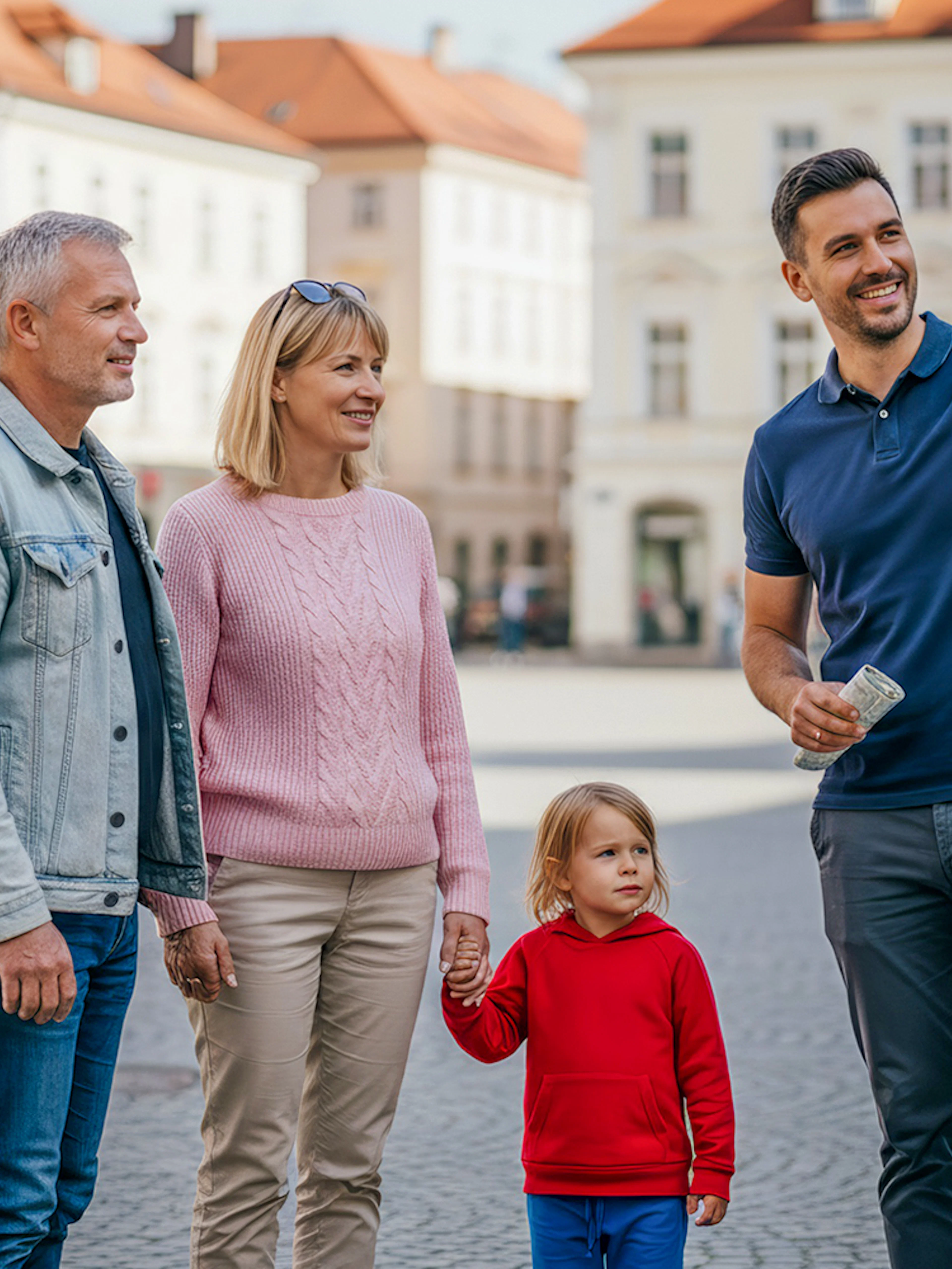 Tour guide leading tourists through Ljubljana's historic square.