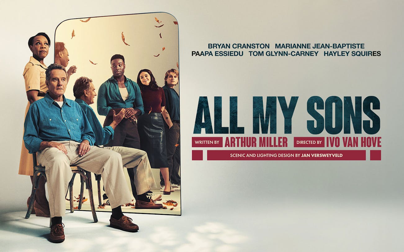 Cast of "All My Sons" West End show with title and credits.